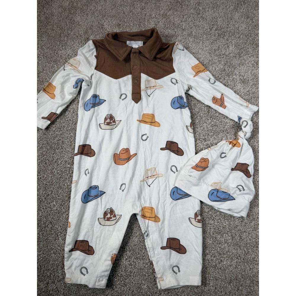 Angel Dear 3-6 Month Cowboy Western Bamboo One Piece with Hat